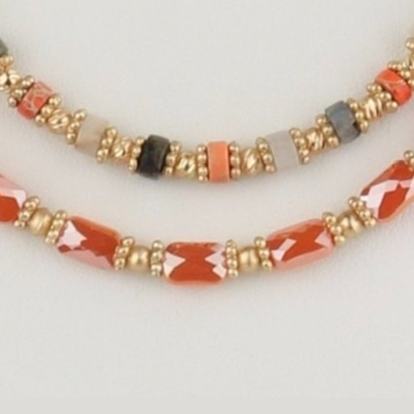 MultiColor Double String Beads Necklace With Matching Earrings - Fashion Jewelry - Picture 4 of 4